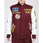 Washington Commanders Animal Patches Wine Varsity Jacket