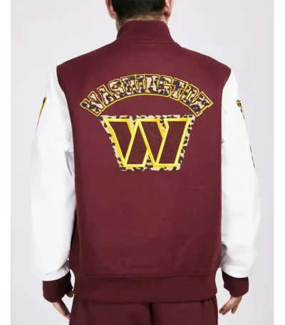 Washington Commanders Animal Patches Wine Varsity Jacket