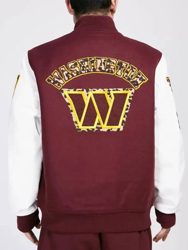 Washington Commanders Animal Patches Wine Varsity Jacket