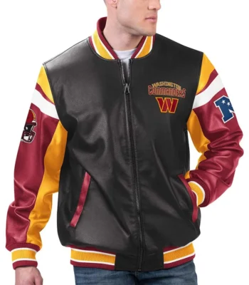 Washington Commanders Black Varsity Full-Zip Leather Jacket