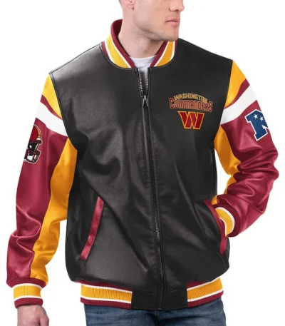Washington Commanders Black Varsity Full-Zip Leather Jacket