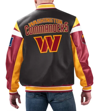 Washington Commanders Black Varsity Full-Zip Leather Jacket
