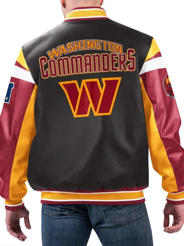 Washington Commanders Black Varsity Full-Zip Leather Jacket