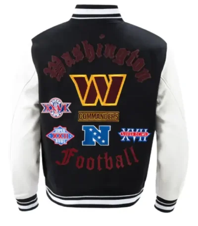 Washington Commanders Black and White Varsity Jacket