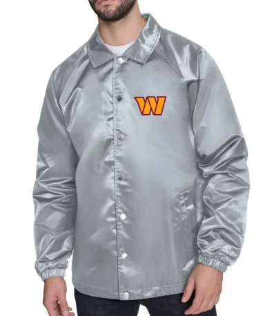 Washington Commanders Printed Logo Raglan Gray Coaches Jacket
