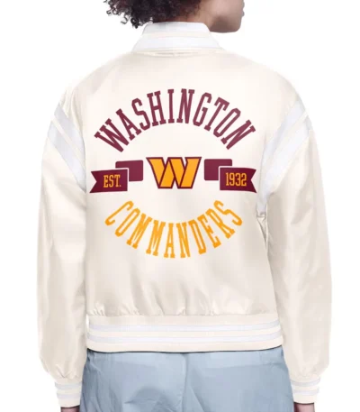 Washington Commanders Round Team Logo Cropped Cream Satin Jacket