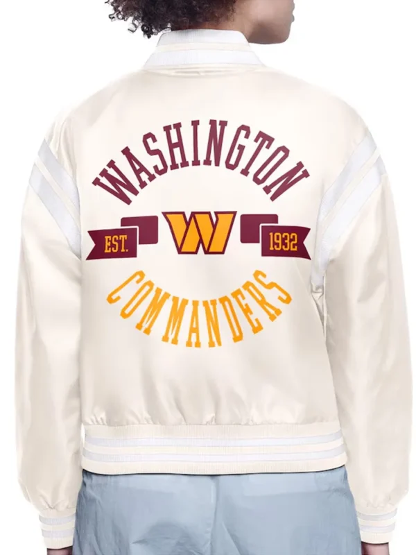 Washington Commanders Round Team Logo Cropped Cream Satin Jacket