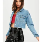 Womens Denim Jean Light Sky Blue Cropped Jacket