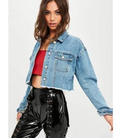 Womens Denim Jean Light Sky Blue Cropped Jacket