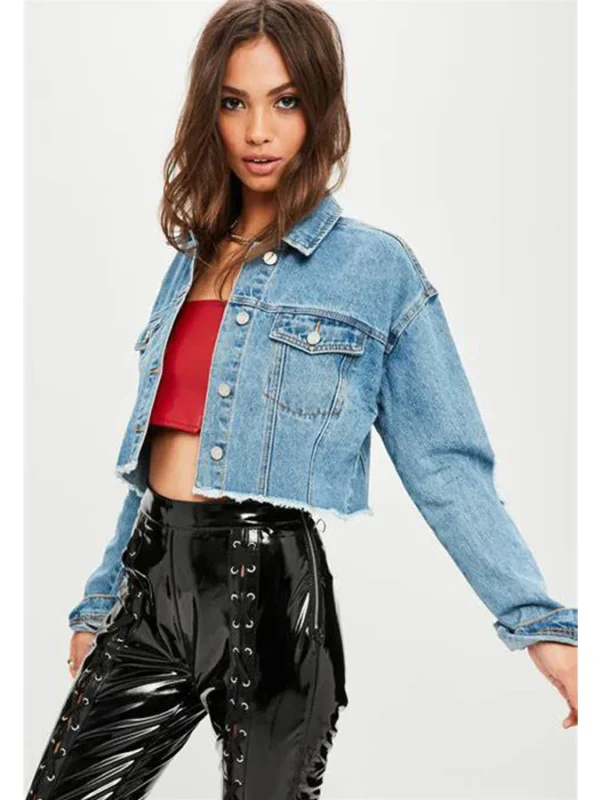 Womens Denim Jean Light Sky Blue Cropped Jacket