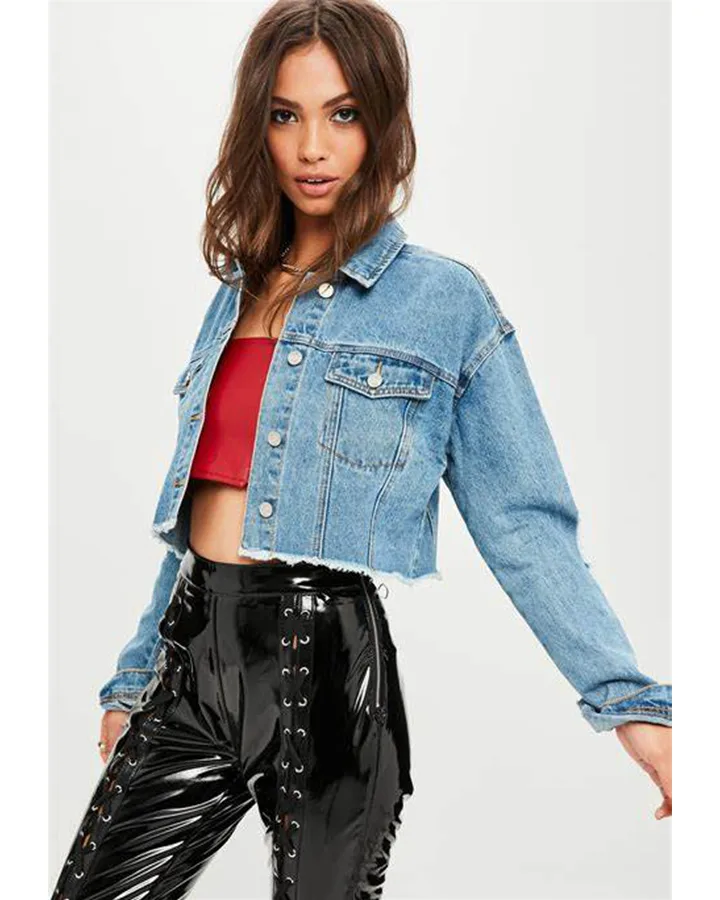Womens Denim Jean Light Sky Blue Cropped Jacket Womens Denim Jean Light Sky Blue Cropped Jacket