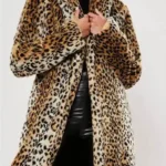 Womens Fur Winter Trench Leopard Print Coat