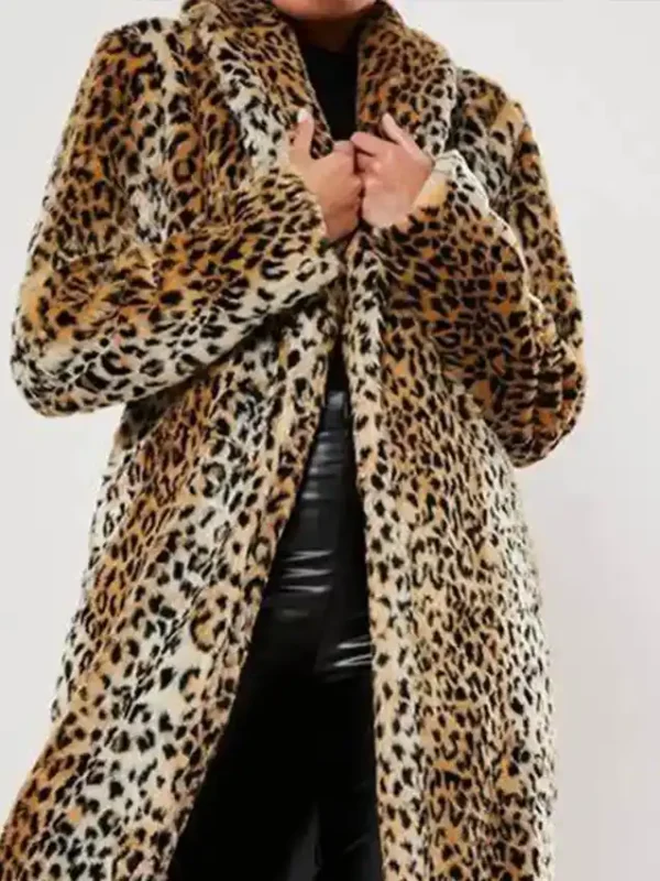 Womens Fur Winter Trench Leopard Print Coat