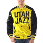 Yellow-Black Utah Jazz Renegade Varsity Satin Jacket