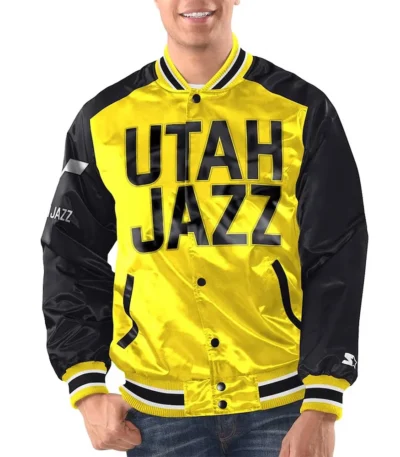 Yellow-Black Utah Jazz Renegade Varsity Satin Jacket
