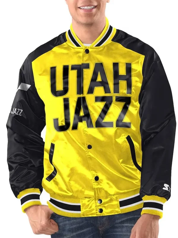 Yellow-Black Utah Jazz Renegade Varsity Satin Jacket