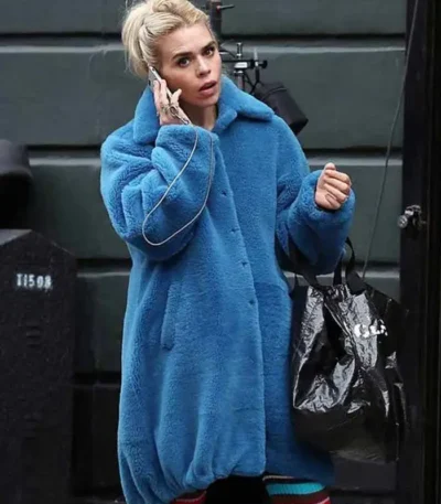 Billie Piper I Hate Suzie Long Blue Fur Coat
