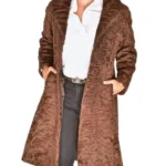 Brown Fox Mink Fur Collar Swakara Lamb Fur Trench Coat