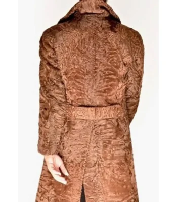 Brown Fox Mink Fur Collar Swakara Lamb Fur Trench Coat