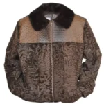 Brown Persian Lamb B3 Bomber Mink Fur Collar Jacket