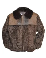Brown Persian Lamb B3 Bomber Mink Fur Collar Jacket