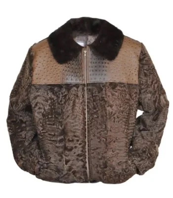 Brown Persian Lamb B3 Bomber Mink Fur Collar Jacket