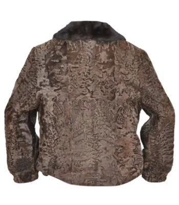 Brown Persian Lamb B3 Bomber Mink Fur Collar Jacket