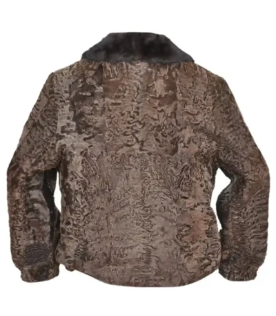 Brown Persian Lamb B3 Bomber Mink Fur Collar Jacket