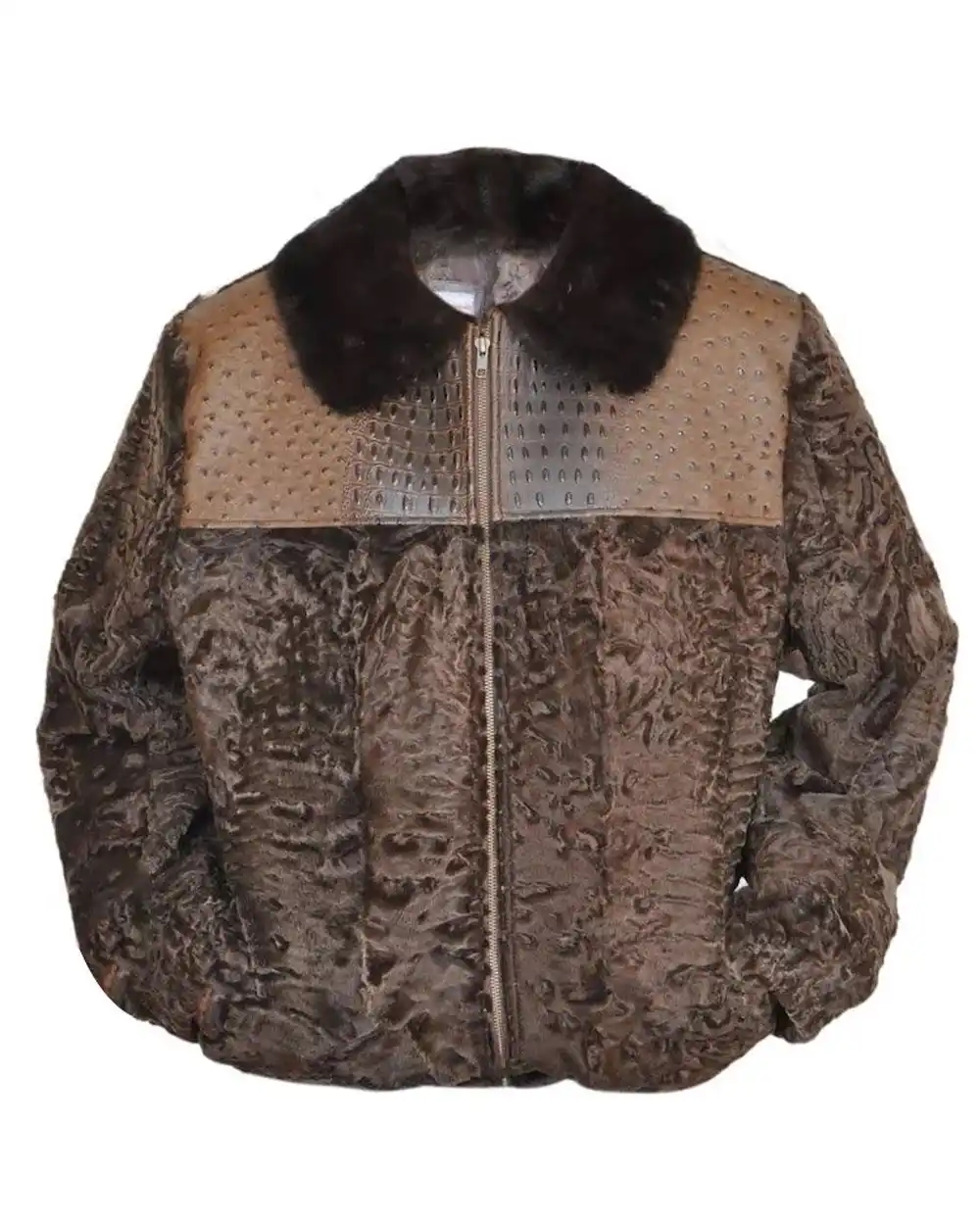 Brown Persian Lamb B3 Bomber Mink Fur Collar Jacket Brown Persian Lamb B3 Bomber Mink Fur Collar Jacket