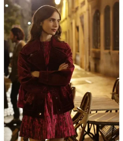 Emily Cooper Emily In Paris Maroon Velvet Jacket
