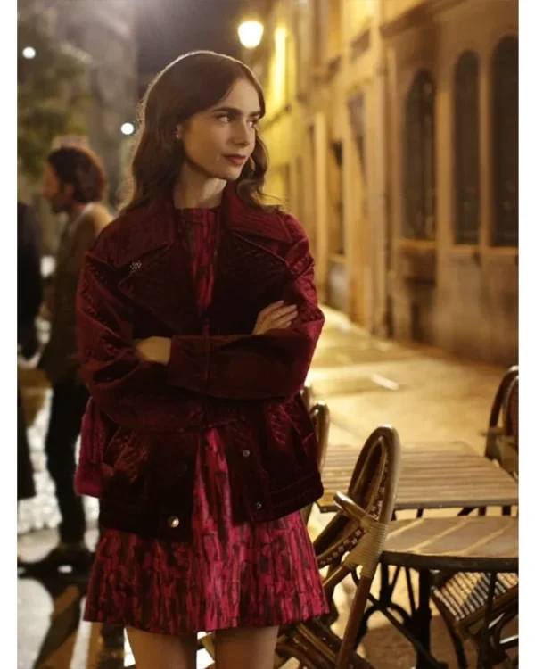 Emily Cooper Emily In Paris Maroon Velvet Jacket