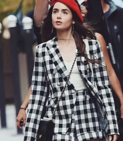 Emily In Paris Emily Cooper Checked Cotton Blazer