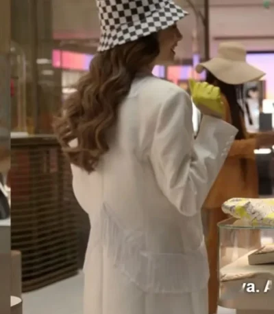 Emily In Paris S02 Lily Collins White Fringe Coat