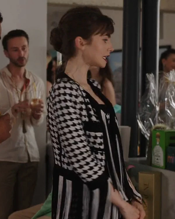 Emily In Paris S03 Lily Collins Houndstooth Jacket Emily In Paris S03 Lily Collins Houndstooth Jacket
