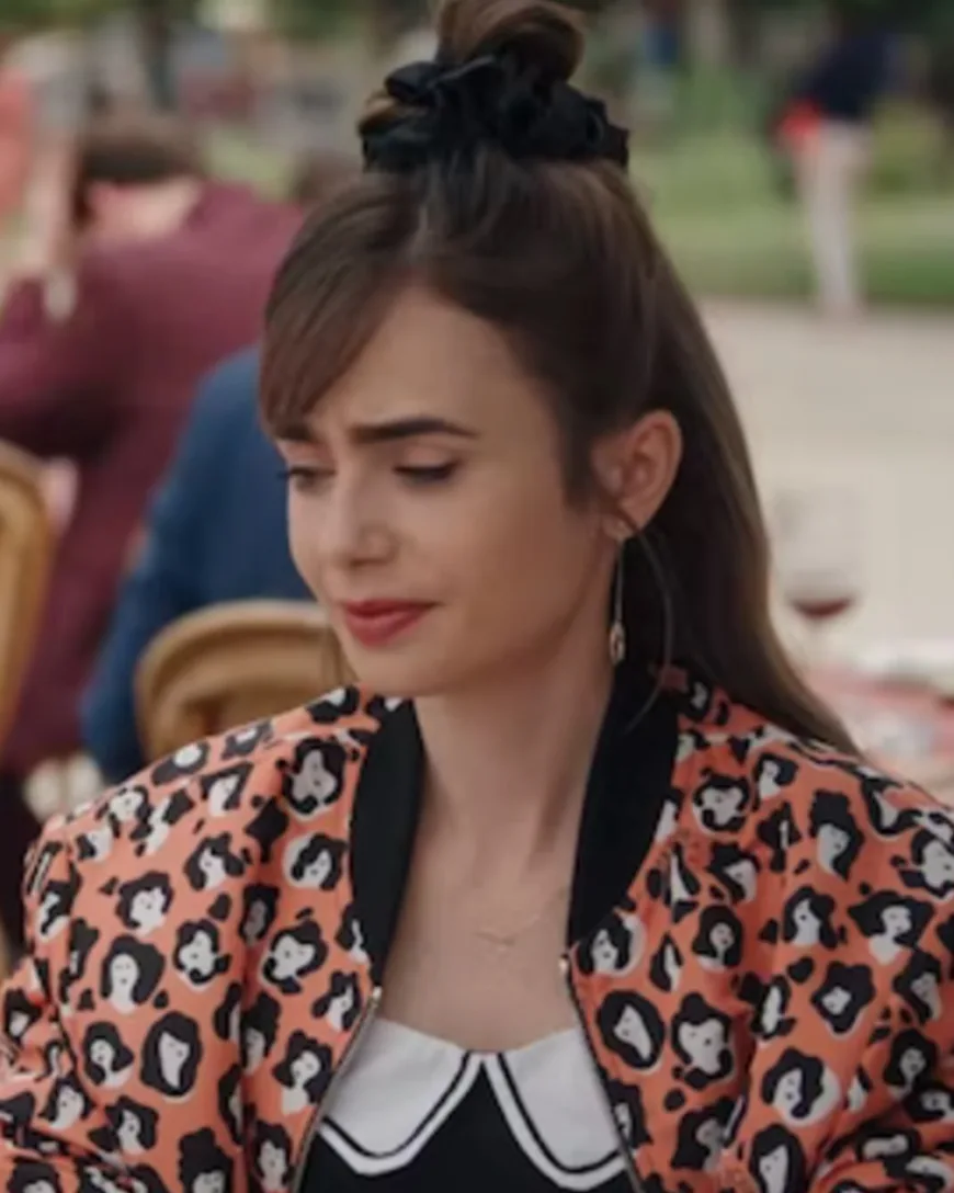 Emily In Paris S03 Lily Collins Lady Leopard Bomber Jacket Emily In Paris S03 Lily Collins Lady Leopard Bomber Jacket