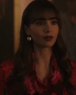 Emily In Paris S03 Lily Collins Red Rose Printed Blazer