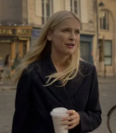 Emily in Paris Camille Razat Black Wool Coat