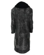 Grey Karakul Persian Lamb Fur Mink Collar Trench Coat