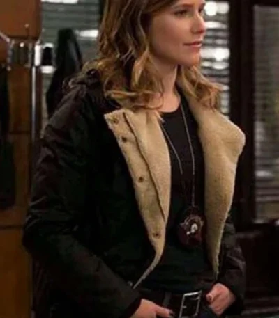 Chicago P.D. Erin Lindsay Black Shearling Fur Leather Jacket