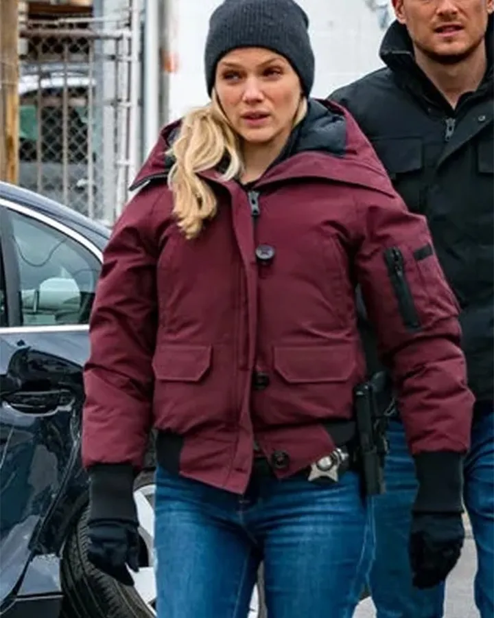Chicago P.D. S08 Hailey Upton Maroon Parka Bomber Jacket Chicago P.D. S08 Hailey Upton Maroon Parka Bomber Jacket