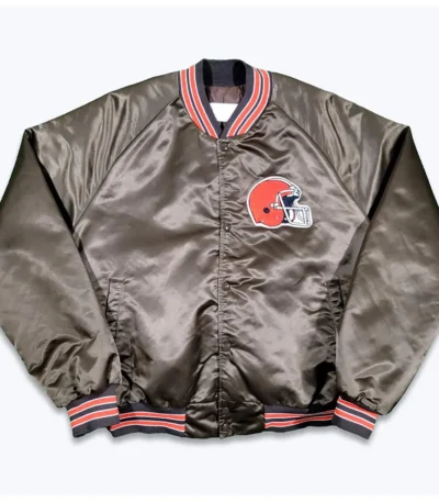 Cleveland Browns 80s Brown Bomber Satin Jacket