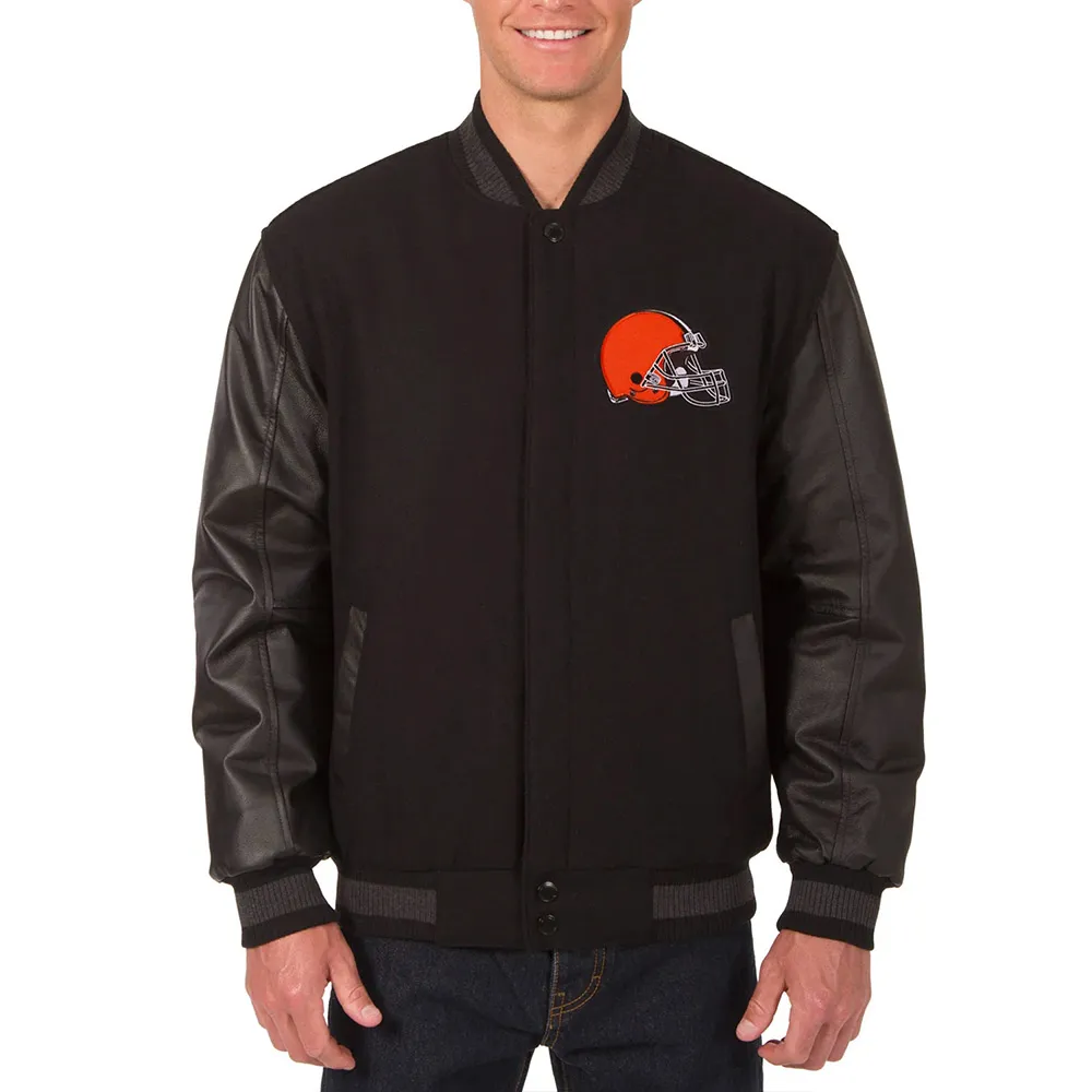 Cleveland Browns Black Varsity Wool-Leather Jacket Cleveland Browns Black Varsity Wool-Leather Jacket