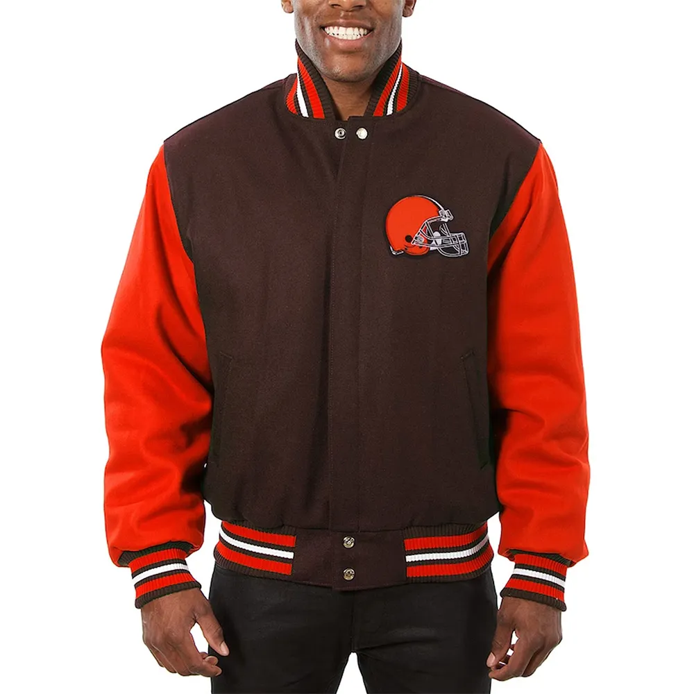 Cleveland Browns Brown and Orange Varsity Wool Jacket Cleveland Browns Brown and Orange Varsity Wool Jacket