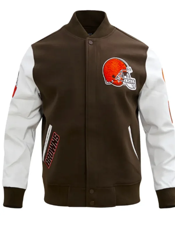 Cleveland Browns Classic Brown and White Varsity Jacket