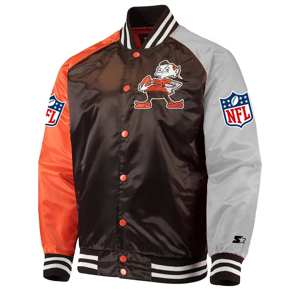 Cleveland Browns Lead Off Varsity Satin Jacket Cleveland Browns Lead Off Varsity Satin Jacket