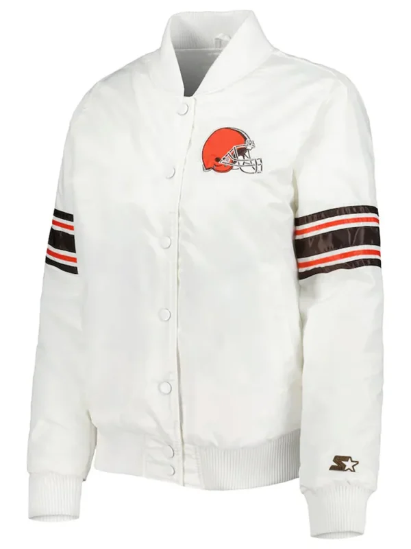 Cleveland Browns Line Up White Satin Jacket