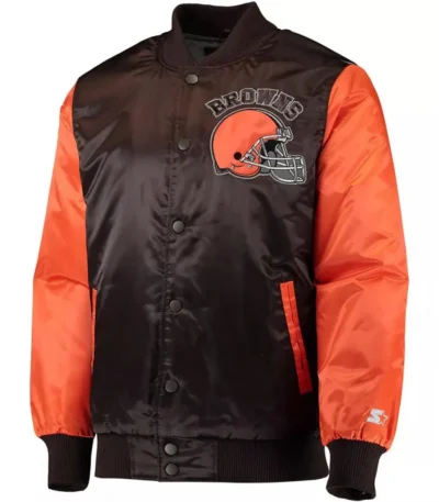 Cleveland Browns Locker Room Throwback Brown and Orange Satin Jacket