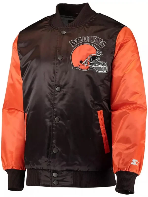 Cleveland Browns Locker Room Throwback Brown and Orange Satin Jacket