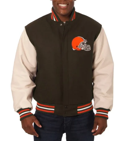 Domestic Cleveland Browns Varsity Brown and Cream Jacket
