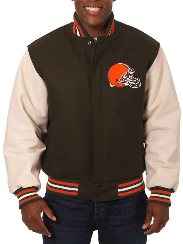Domestic Cleveland Browns Varsity Brown and Cream Jacket